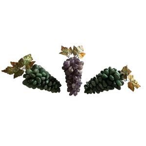 Set Of 3 Aventurine Amethyst Stone Green Purple Grapes Cluster Metal Leaf MCM